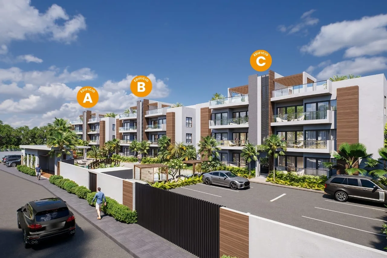 Exterior view identifying buildings A, B and C
