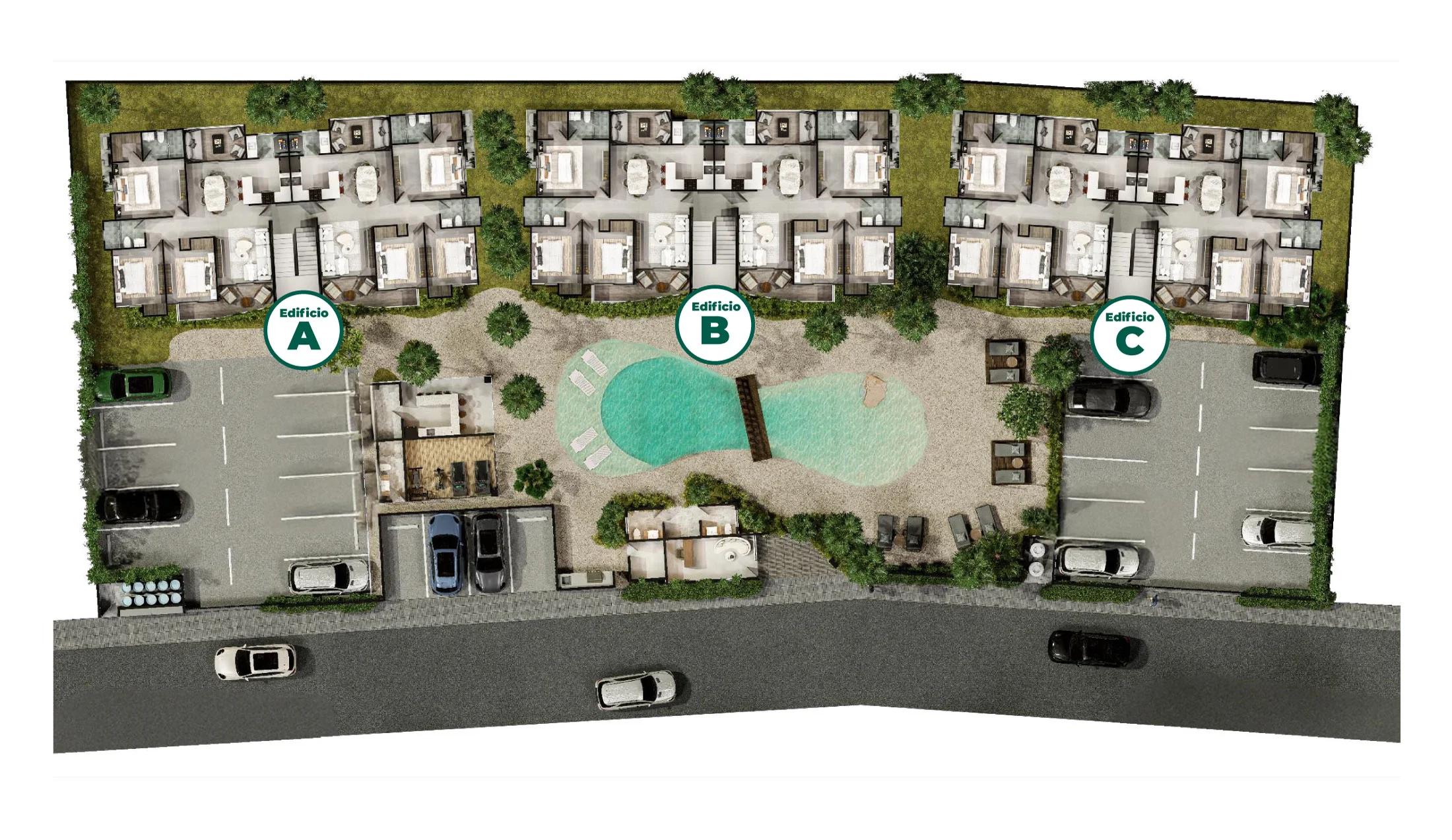 Master plan identifying buildings A, B and C