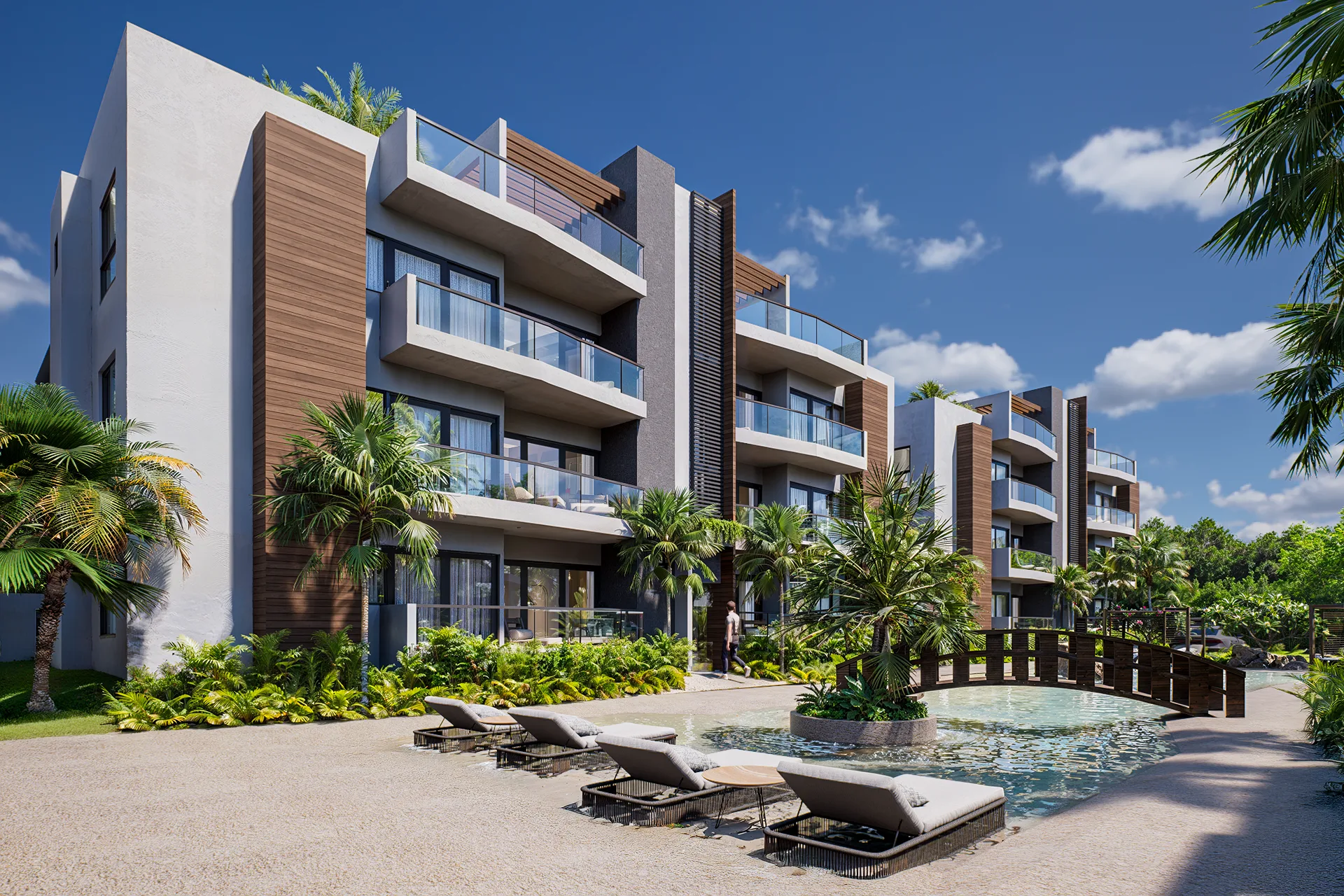 Architecture and central pool at Brisas Residences
